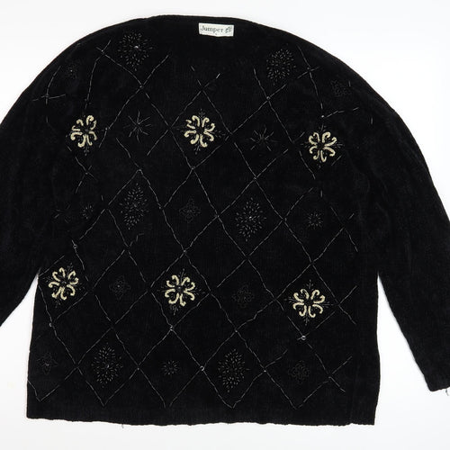Jumper Women's Black Embroidered Viscose Jumper L