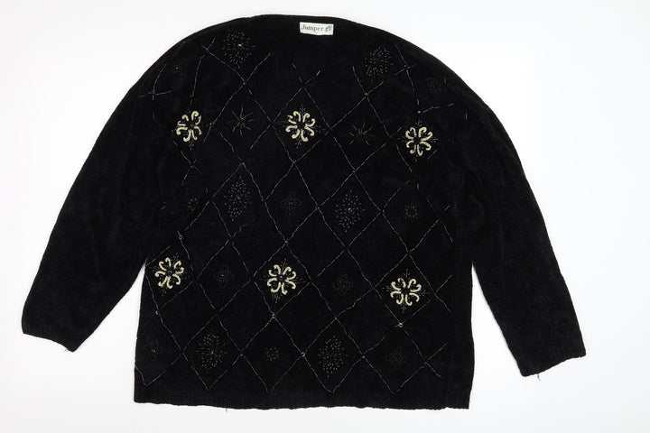 Jumper Women's Black Embroidered Viscose Jumper L