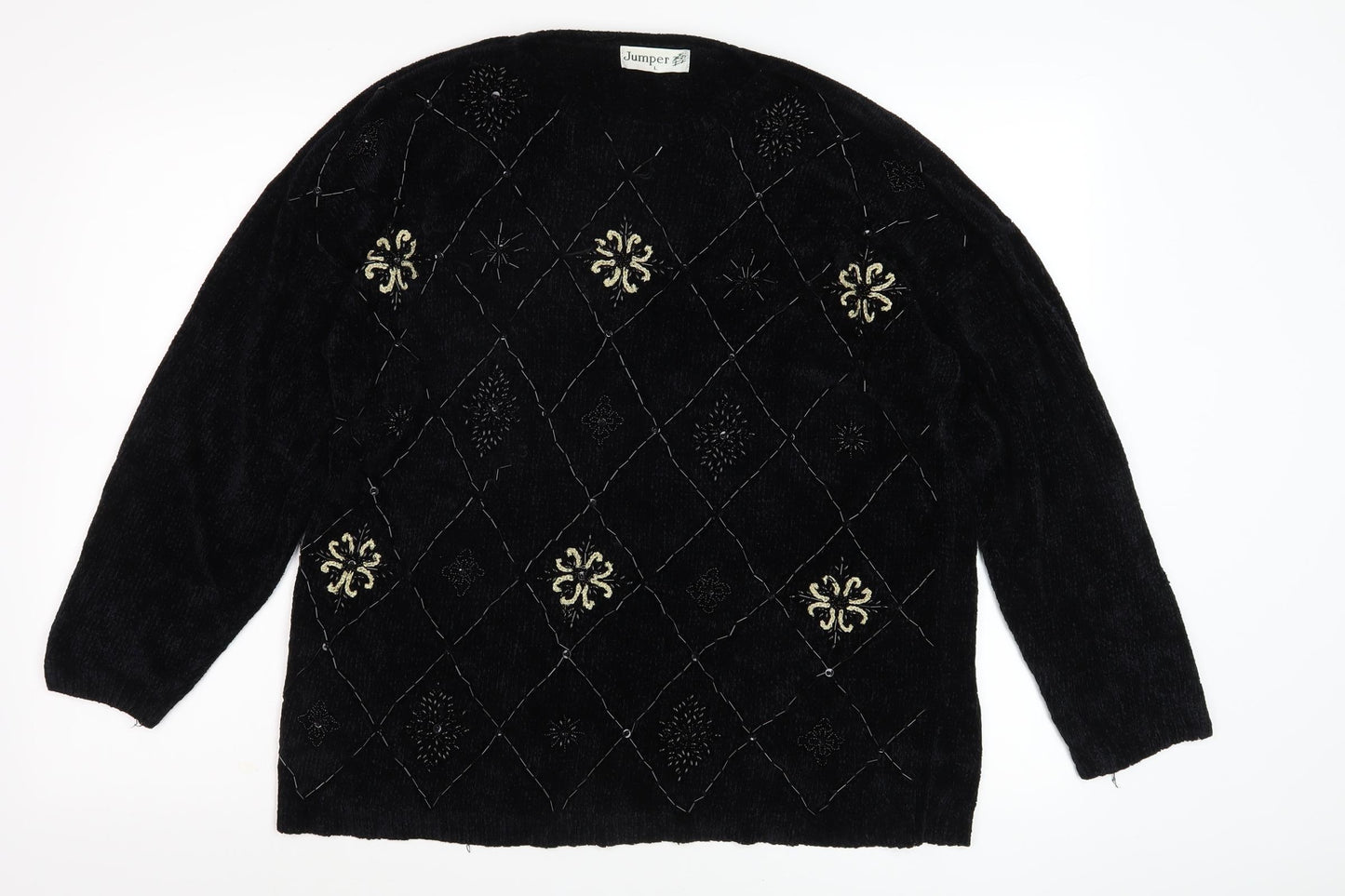 Jumper Women's Black Embroidered Viscose Jumper L