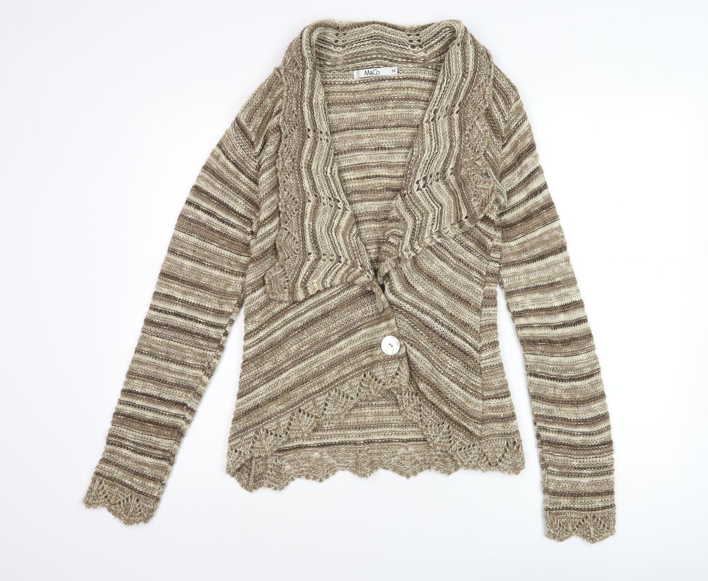 M&Co Women's Brown Striped Cardigan - Size M