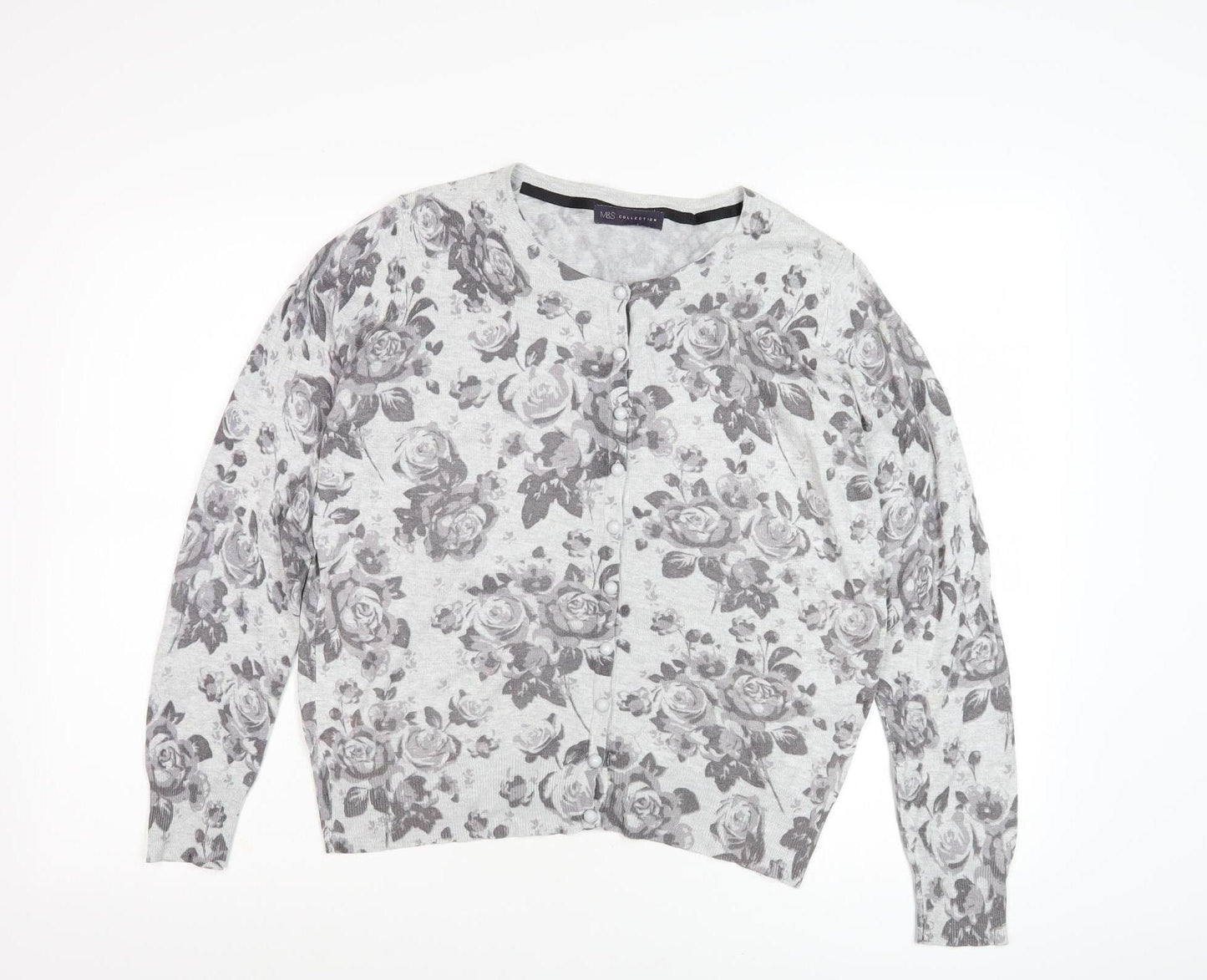 Marks and Spencer Women's Grey Floral Cardigan Size 14