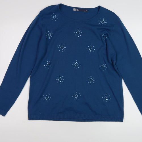 Lola Women's Blue Beaded Pullover Jumper M