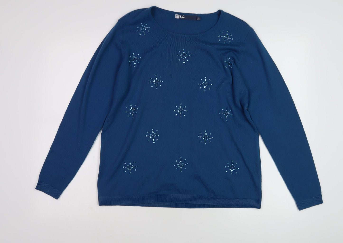 Lola Women's Blue Beaded Pullover Jumper M