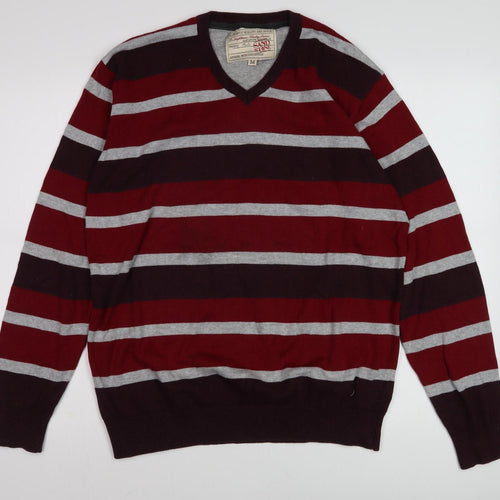 Sandstone Men's M Red Striped V-Neck Jumper