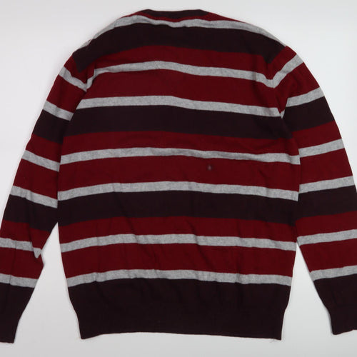 Sandstone Men's M Red Striped V-Neck Jumper