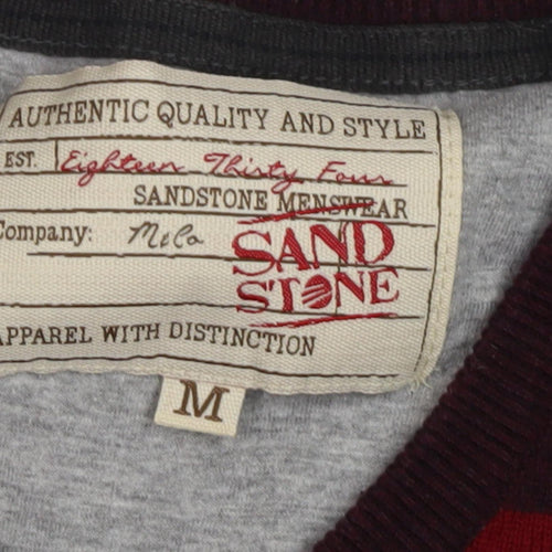Sandstone Men's M Red Striped V-Neck Jumper