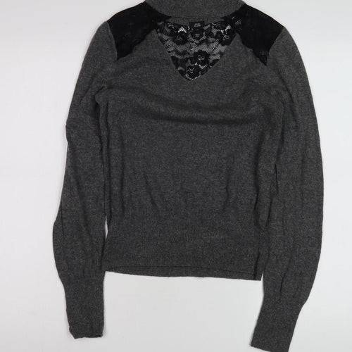 River Island Women's Grey Lace Accent Pullover Jumper