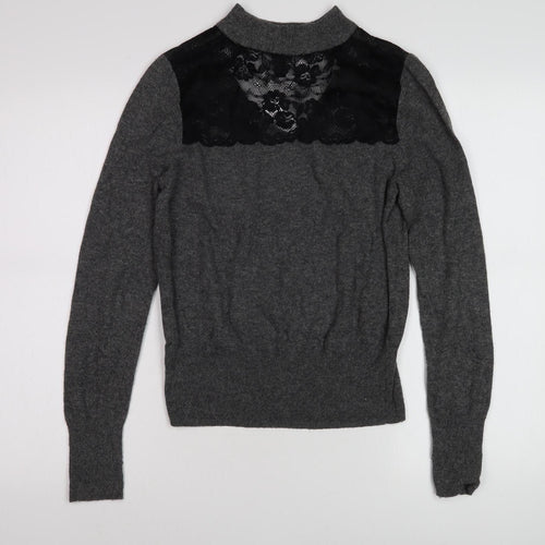 River Island Women's Grey Lace Accent Pullover Jumper
