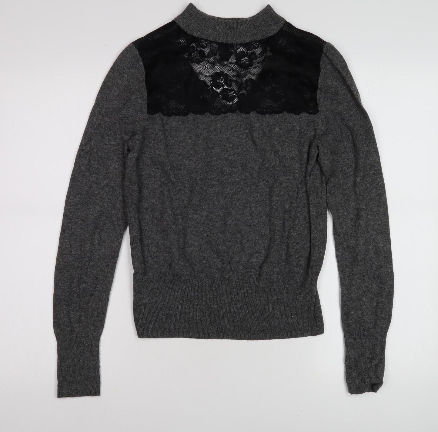 River Island Women's Grey Lace Accent Pullover Jumper