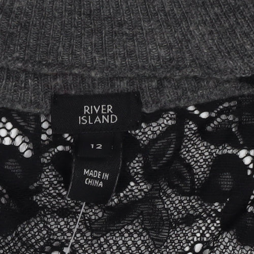 River Island Women's Grey Lace Accent Pullover Jumper