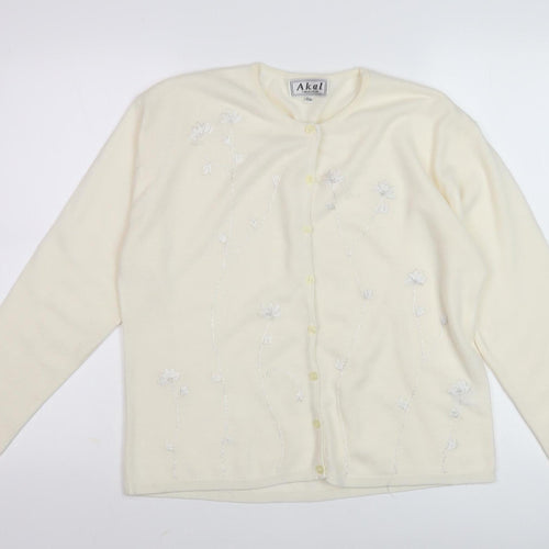 Akal Women's Ivory Cardigan, Size M - Elegant Floral