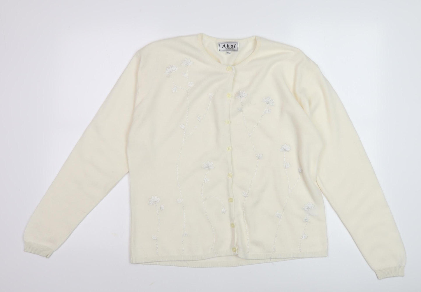 Akal Women's Ivory Cardigan, Size M - Elegant Floral