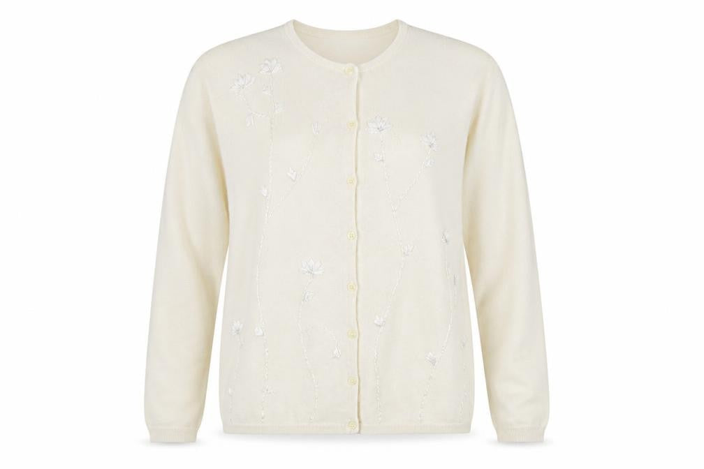Akal Women's Ivory Cardigan, Size M - Elegant Floral