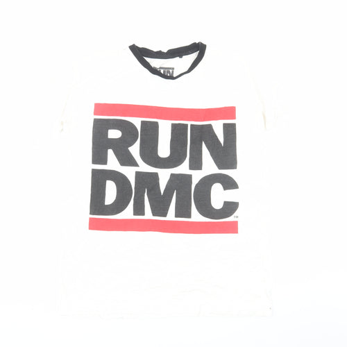 RUN DMC Unisex White Ringer T-Shirt - Size 6