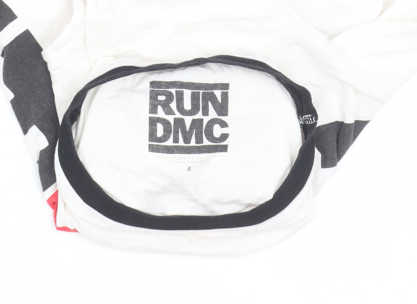 RUN DMC Unisex White Ringer T-Shirt - Size 6