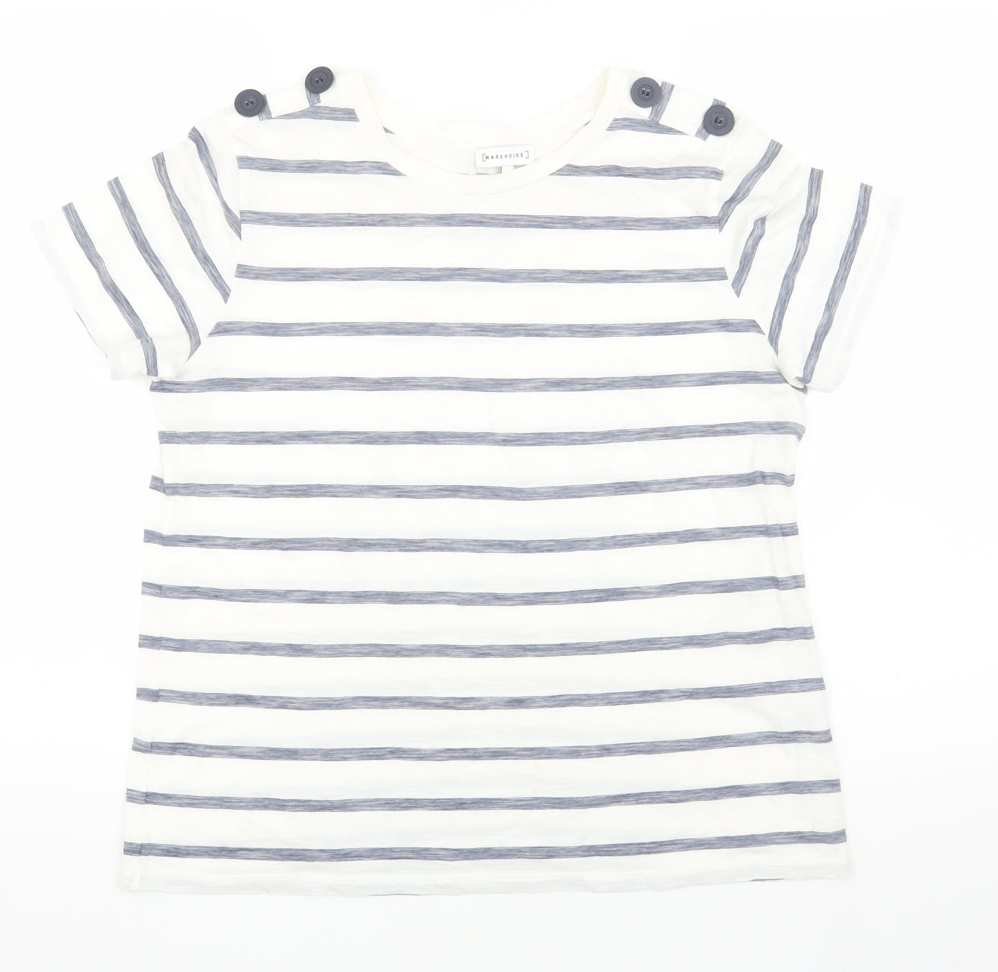 Warehouse Women's White Striped T-Shirt Size 12