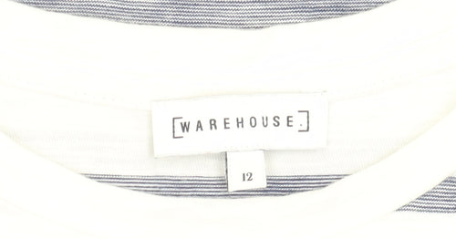 Warehouse Women's White Striped T-Shirt Size 12