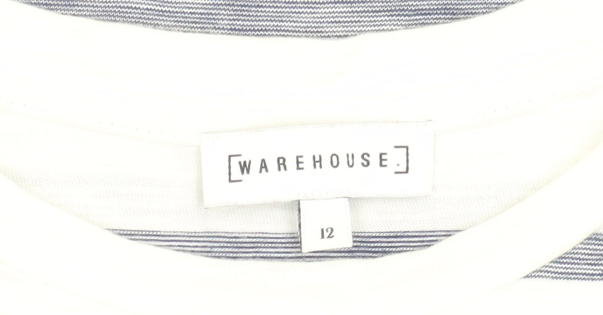 Warehouse Women's White Striped T-Shirt Size 12