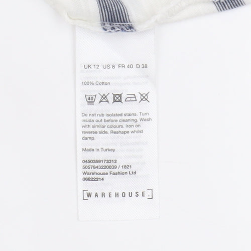 Warehouse Women's White Striped T-Shirt Size 12