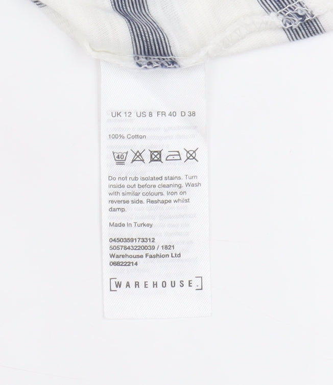Warehouse Women's White Striped T-Shirt Size 12