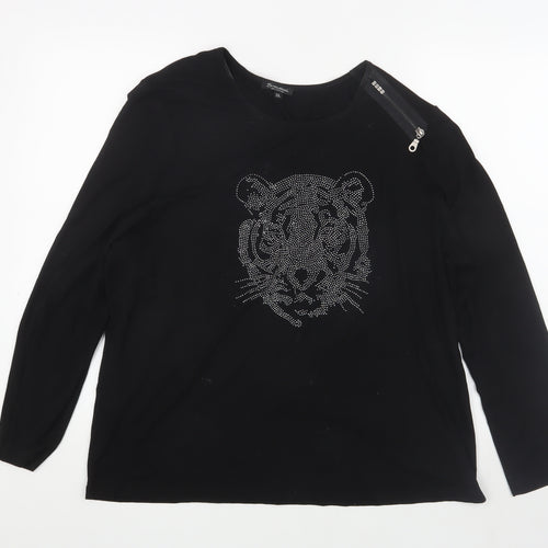 Brandtex Black Long Sleeve Top 2XL with Rhinestones