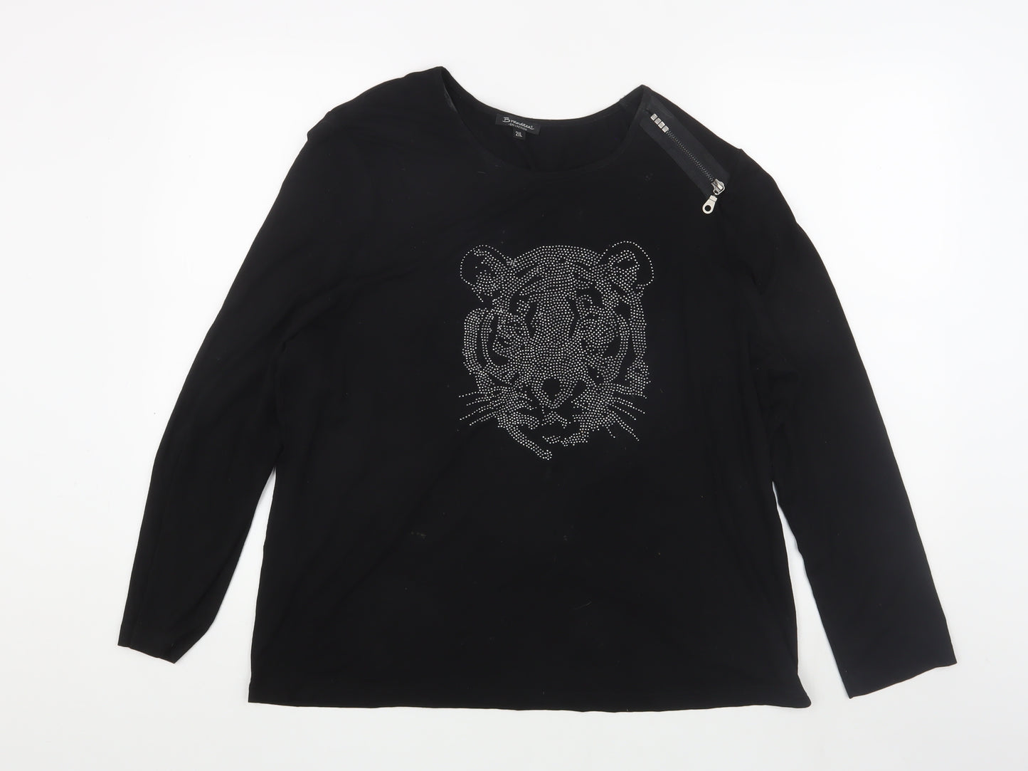 Brandtex Black Long Sleeve Top 2XL with Rhinestones