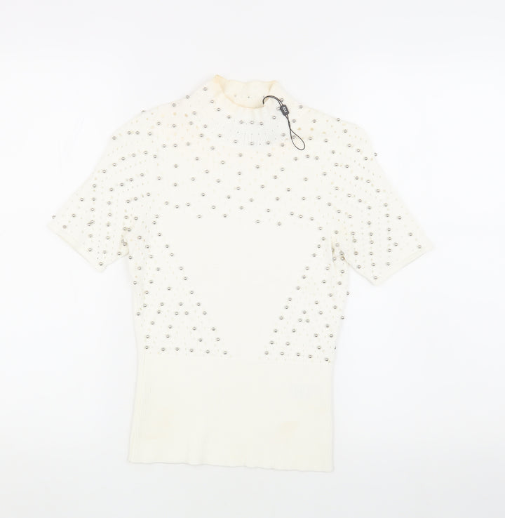 Karen Millen Women's Ivory Beaded Pullover Jumper XS