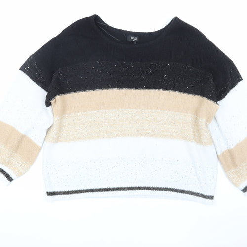 Klass Women’s Black Beige White Striped Sequin Jumper 2XL
