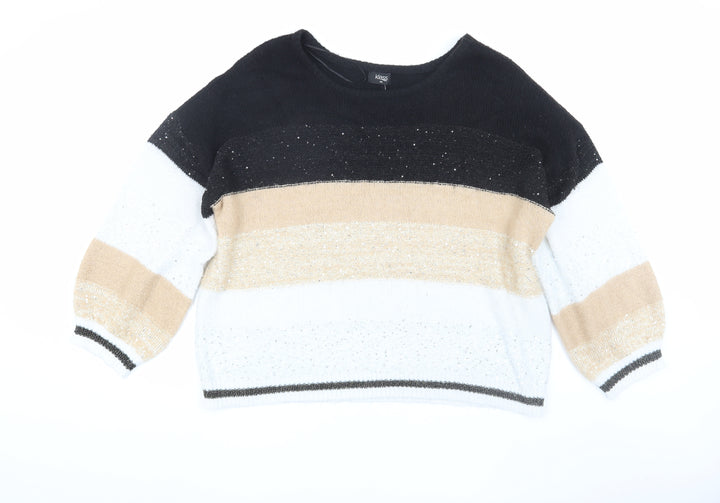 Klass Women’s Black Beige White Striped Sequin Jumper 2XL