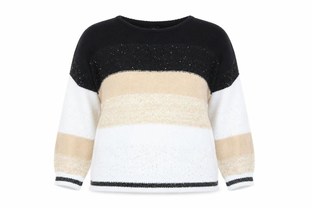 Klass Women’s Black Beige White Striped Sequin Jumper 2XL