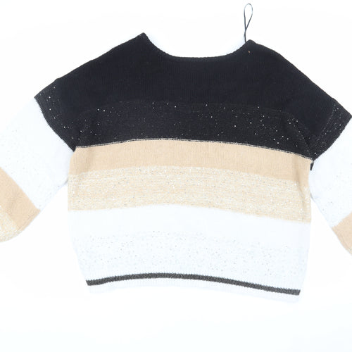 Klass Women’s Black Beige White Striped Sequin Jumper 2XL