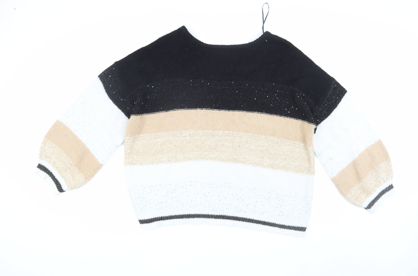 Klass Women’s Black Beige White Striped Sequin Jumper 2XL