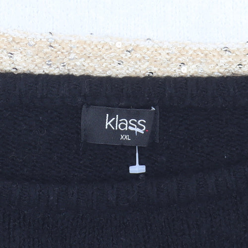 Klass Women’s Black Beige White Striped Sequin Jumper 2XL