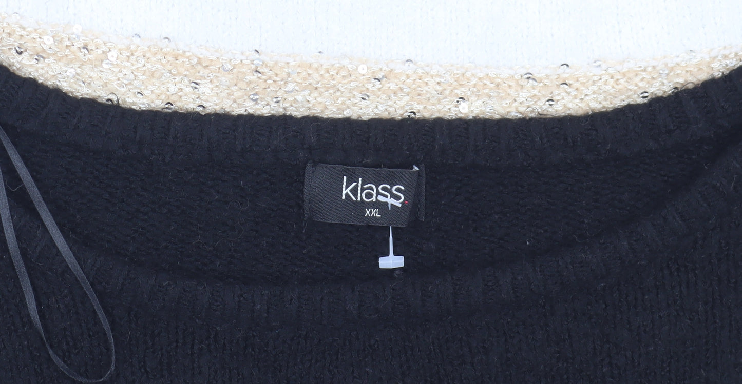 Klass Women’s Black Beige White Striped Sequin Jumper 2XL