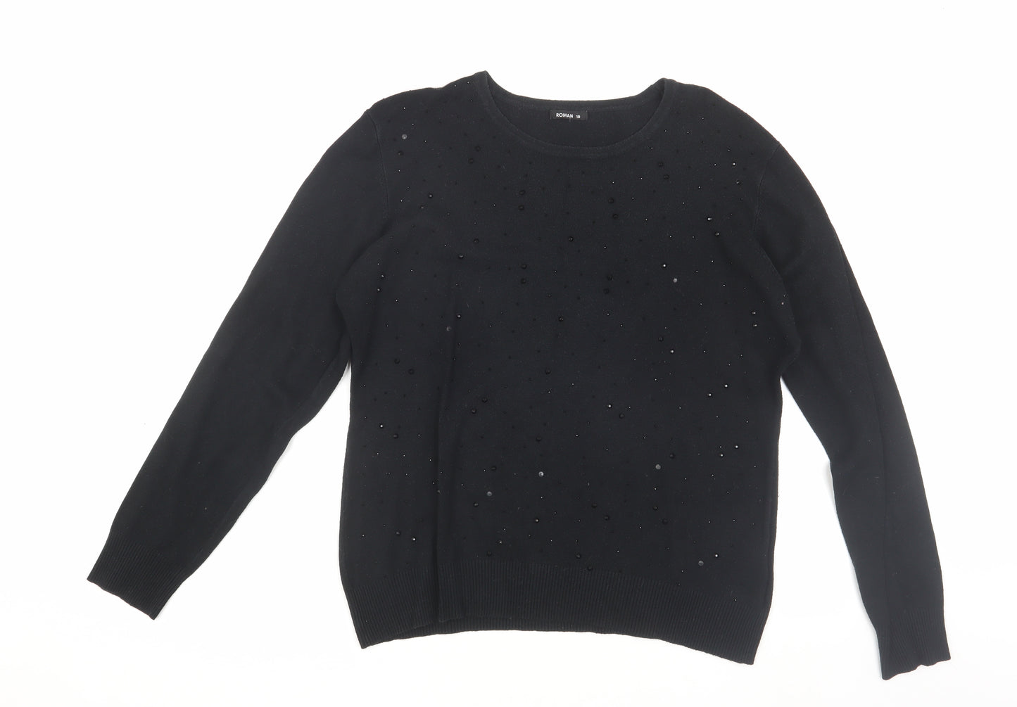 Roman Women's Black Beaded Pullover Jumper Size 18