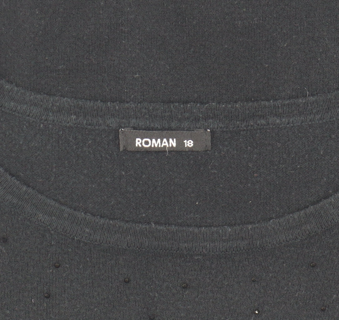 Roman Women's Black Beaded Pullover Jumper Size 18