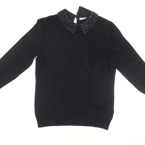Karen Millen Women's Black Collared Jumper, M, Beaded Detail