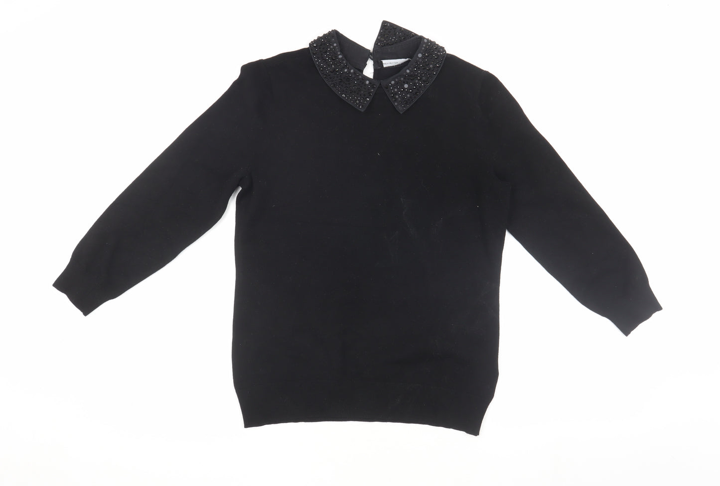 Karen Millen Women's Black Collared Jumper, M, Beaded Detail