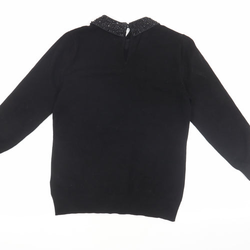 Karen Millen Women's Black Collared Jumper, M, Beaded Detail
