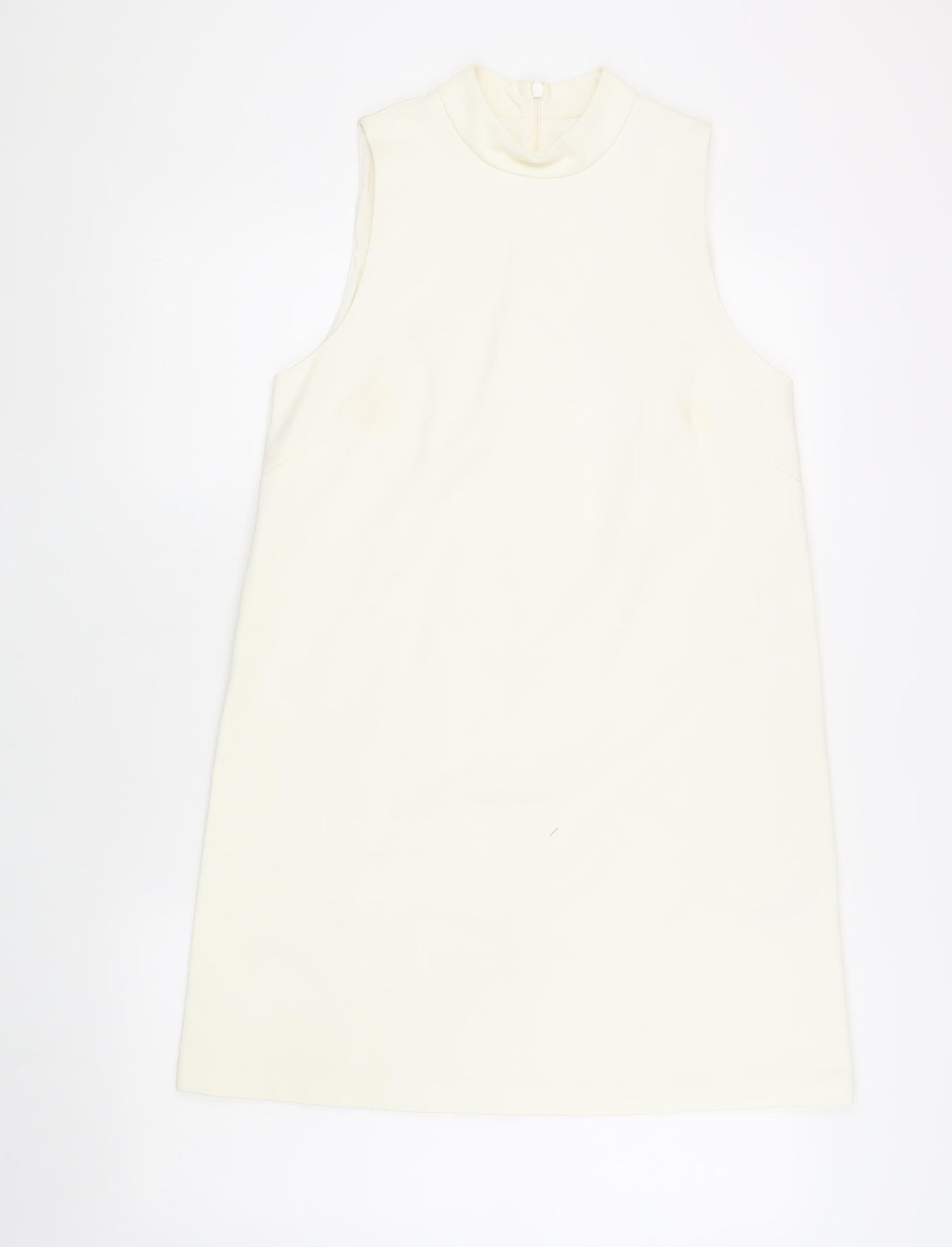 Basic Women's Ivory Shift Dress, Size 10, High Neck