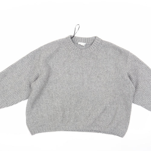 H&M Women's Grey Wool Blend Chunky Knit Pullover Jumper, Size S