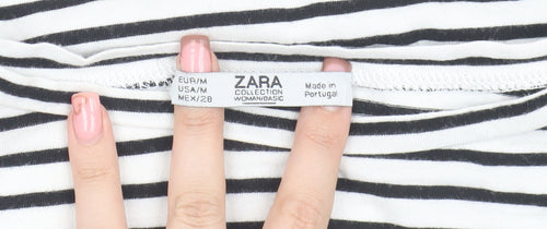Zara Women's Black Striped T-Shirt, Size 12