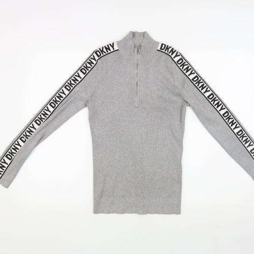DKNY Women's Grey Full Zip High Neck Jumper
