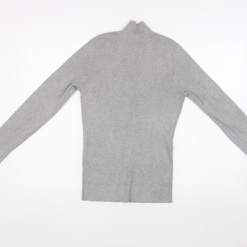DKNY Women's Grey Full Zip High Neck Jumper