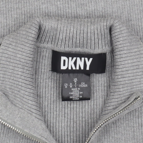 DKNY Women's Grey Full Zip High Neck Jumper
