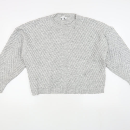 Topshop Women's Grey Knit Jumper, Size L, Crew Neck