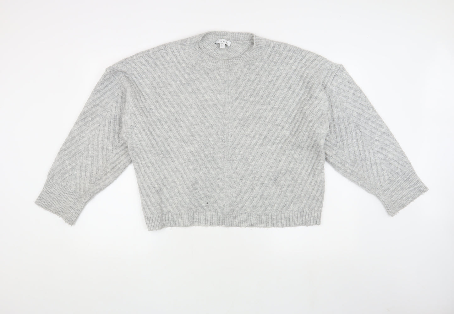 Topshop Women's Grey Knit Jumper, Size L, Crew Neck