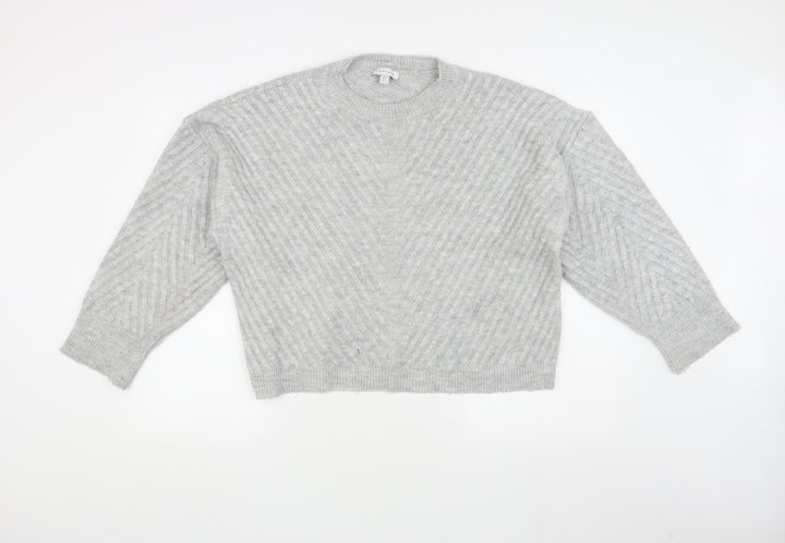 Topshop Women's Grey Knit Jumper, Size L, Crew Neck