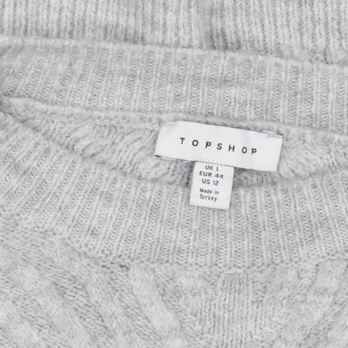 Topshop Women's Grey Knit Jumper, Size L, Crew Neck
