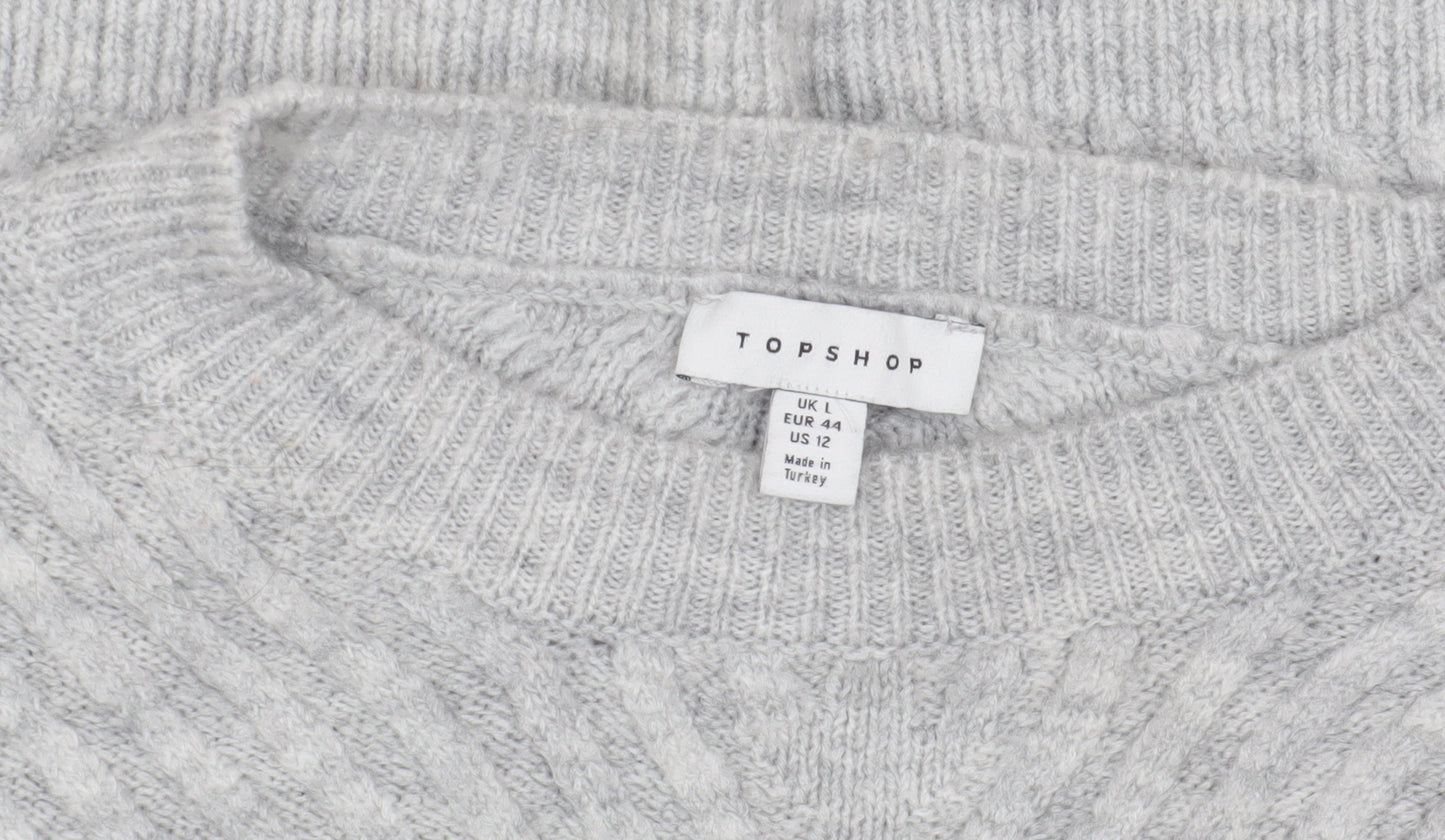 Topshop Women's Grey Knit Jumper, Size L, Crew Neck